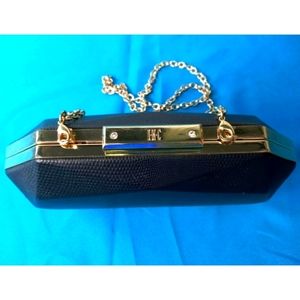 I.N.C. Clutch Hard Case bag Black and Gold